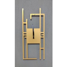 Altın Renk Dikdörtgen Metal Duvar Saati 60X26 Cm, Şık ve Zarif Dekoratif Saat