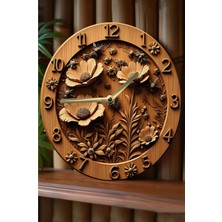 Şık Yuvarlak Ahşap Duvar Saati, Kuvars Hareketli, 3D ve 2d Tasarım