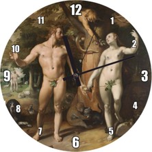 Şık Yağlıboya Çizim Duvar Saati 50X50 Cm, Modern Dekorasyon Parçası