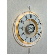 Işıklı 50X70 cm Metal Cam Duvar Saati, Şeffaf ve Beyaz Detaylarla Şık Tasarım