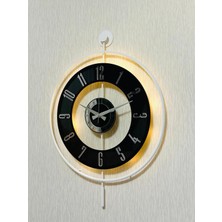 Işıklı 50X70 cm Metal Camlı Duvar Saati, Şeffaf, Beyaz, Siyah ve Gümüş Detaylarla