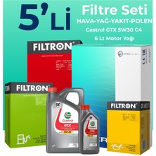 Filtron Renault Talisman 1.6 Dizel Filtre Bakım Seti Castrol Motor Yağlı (2015-2018) 5 Li