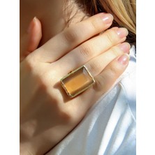 Kedi Gözü Cam Kadın Ayarlanabilir Altın Kaplama Yüzük Açık Kahverengi EUY69AK