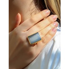 Kedi Gözü Cam Kadın Ayarlanabilir Altın Kaplama Yüzük Beyaz EUY69B