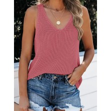 Ag Shoppings Kadın Kolsuz V Yaka Kalın Askılı Triko Bluz