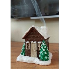 Kahve Renkli, El Boyaması Dağ Evi Şeklinde Tütsülü Obje Dekorasyon Ürünü