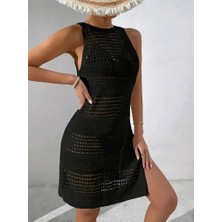 Arben Boutique Kadın Askılı Derin Sırt Dekolteli Ajurlu Triko Pareo