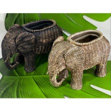 Şık Siyah Polyester Dekoratif Hasır Fil Vazo 23X14.5CM