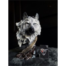 Mavi Gözlü Kurt Büst Heykel, Dekoratif Hayvan Biblo, Şık Obje