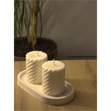 Iki Adet Burgu Silindir Mum, Krem Pudra Kokusu, Soya Wax, Vegan ve Doğal Seçenekler