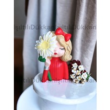 Kırmızı Kız Biblo / Heykel / Kalemlik / Sukulent Saksısı / Hediyelik / El Yapımı