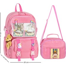 Kawaii Kore Tarzı Aksesuarlı Ilkokul Sırt Çantası Kız ve Isı Yalıtımlı Termoslu Beslenme Çantası Se