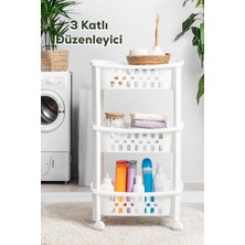  78-1 3 Katlı Tekerlekli Organizer Raf  Çok Amaçlı Mutfak Banyo Düzenleyici Raf Ünitesi Beyaz