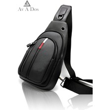 Unisex Deri Çapraz Askılı Çanta Göğüs Çanta Tek Kol Omuz Çanta Kulaklık Çıkışlı Bodybag Günlük