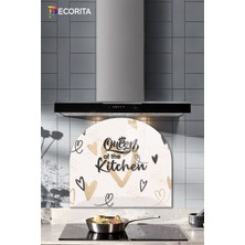 Cam Ocak Arkası Koruyucu | Oval Şekilli | Queen Of The Kitchen - Krem | 52CM x 60CM