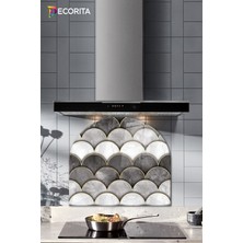 Cam Ocak Arkası Koruyucu | Oval Şekilli | Balık Pulu | 52CM x 60CM