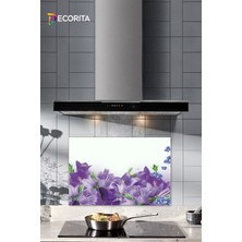 Cam Ocak Arkası Koruyucu | Mor Çiçek Desenli | 40CM x 60CM