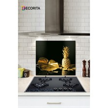 Cam Ocak Arkası Koruyucu | Altın Ananas | 52CM x 60CM