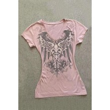 Pembe Gothic Wing Y2K Kısa Kollu Crop