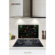 Cam Ocak Arkası Koruyucu | Siyah Fon - Renkli Mutfak Kuralları | 40CM x 60CM