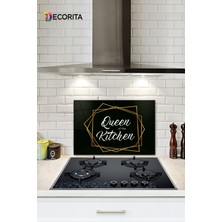 Cam Ocak Arkası Koruyucu | Queen Of The Kitchen - Siyah | 40CM x 60CM
