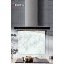 Cam Ocak Arkası Koruyucu | Klasik Mermer Desenli | 52CM x 60CM