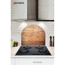 Cam Ocak Arkası Koruyucu | Oval Şekilli | Ahşap Görünümlü | 52CM x 60CM