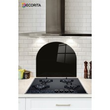 Cam Ocak Arkası Koruyucu | Oval Şekilli | Düz Renk - Siyah | 52CM x 60CM