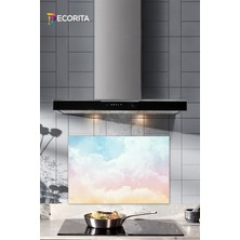 Cam Ocak Arkası Koruyucu | Renkli Bulutlar | 40CM x 60CM