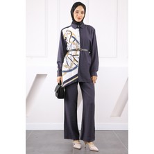 Antrasit Desenli Modal Tunik Pantolonlu Takım