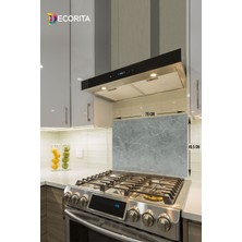 Cam Ocak Arkası Koruyucu | Gri Mermer Görünümlü | 49,5cm x 76CM