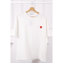 Ekru Nakışlı Kısa Kol Modal T-Shirt