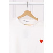 Ekru Nakışlı Kısa Kol Modal T-Shirt