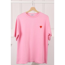 Pembe Nakışlı Kısa Kol Modal T-Shirt