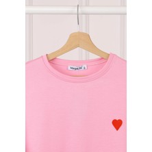 Pembe Nakışlı Kısa Kol Modal T-Shirt