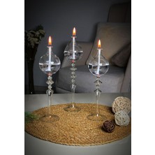 Şeffaf Cam Kandil Seti, Ayaklı, Düğmeli, 3'lü, Sıvı Yağlı, Şık ve Modern Tasarım