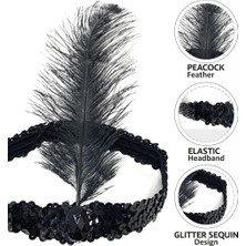 Nessiworld Siyah Renk Çarliston Başlık 90 lı Yıllar 80 li Yıllar Tüylü Saç Bandı