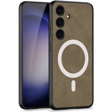 Galaxy Uyumlu S24 Plus Kılıf M-Safe Şarj Özellikli Deri Tasarımlı Zore Kıpta Nubuk Kapak
