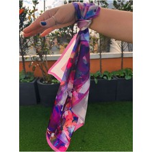 Şifon Saten Fular Desenli Fular Bandana Aksesuar