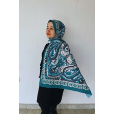 Retro Desenli Kadın Şal Turkuaz Estascarf