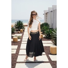 Dikiş Detay Maxi Siyah Etek