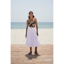 Dikiş Detay Maxi Beyaz Etek