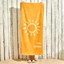%100 Pamuk Hello Sunshine  Plaj Havlusu Hardal (90X150 Cm)