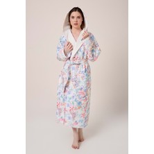 Vevien Home Narciso Fiore Desenli Dijital Baskılı Kapüşonlu Bornoz