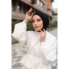 Moda Mevsimi Çıt Çıt Hazır Eşarp Çıtçıtlı Hijab Hazır Eşarp Siyah