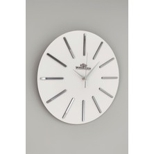 Şık Ayna Duvar Saati Beyaz Gümüş 37X37CM Sessiz Mekanizma
