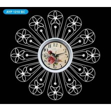 Şık Ferforje Taşlı Dekoratif Duvar Saati Beyaz, Modern ve Zarif Tasarım