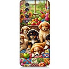 Huawei Honor 90 Uyumlu Çiçek Bahçesinde Yavru Köpekler  Desenli Silikon Kılıf