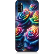 Infinix Hot 9 Uyumlu Gökkuşağı Güllerin Patlaması  Desenli Silikon Kılıf