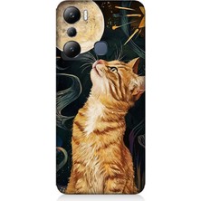 Infinix Hot 20I Uyumlu Aya Bakan Meraklı Kedi  Desenli Silikon Kılıf